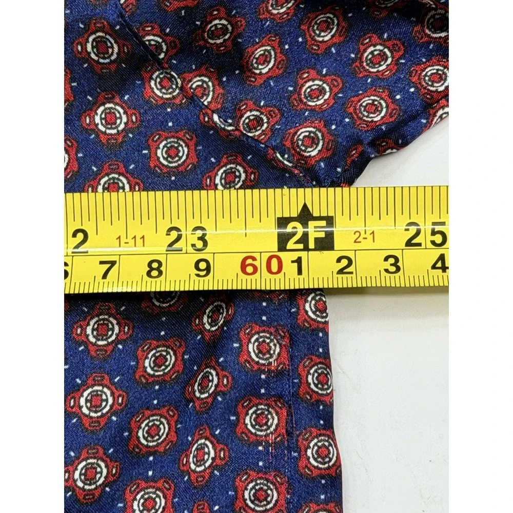 Robert Louis Men's Large Silk Blend Pajama Set Blue Red Print Button Front
